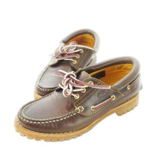 デッキシューズ モカシン レースアップ レザー 革 ステッチ ロゴ型押し 23.0cm 茶 ブラウン /CK2