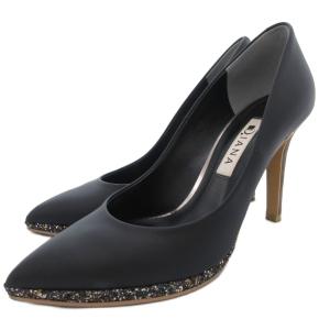 パンプス ポインテッドトゥ ラメ ラバー 22cm 黒 ブラック /JS GY12