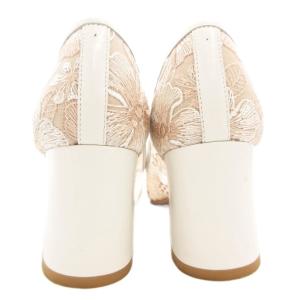 DIANA パンプス チャンキーヒール ポインテッドトゥ レース 花柄 21.5cm ピンク 白 ホワイト /GV