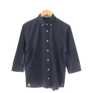ボタンダウンシャツ 七分袖 ワンポイント ロゴ 3 ネイビー /ES GY