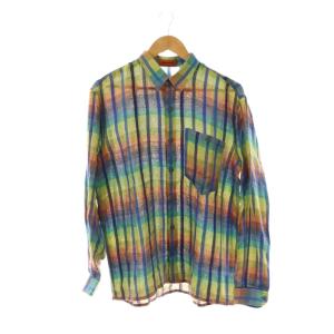 シャツ リネン 長袖 チェック 48 グリーン マルチカラー /ES GY12
