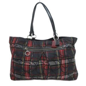 F15480 トートバッグ シグネチャー チェック柄 ラメ ロゴ 黒 ブラック 赤 レッド /JS GY12