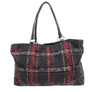 COACH F15480 トートバッグ シグネチャー チェック柄 ラメ ロゴ 黒 ブラック 赤 レッド /JS GY12