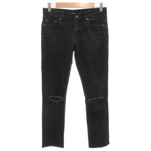 デニムパンツ ジーンズ スキニー ジップフライ ダメージ加工 ストレッチ 黒 ブラック /GV GY12