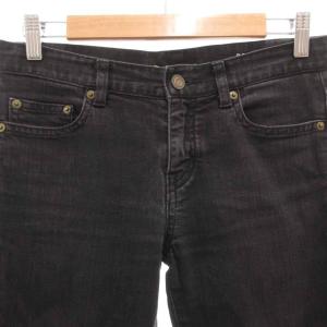 YVES SAINT LAURENT デニムパンツ ジーンズ スキニー ジップフライ ダメージ加工 ストレッチ 黒 ブラック /GV GY12