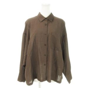 ドルマンスリーブ シャツ ウォッシャブル 長袖 リネン混 麻 タック 茶 ブラウン 1611-105-2287