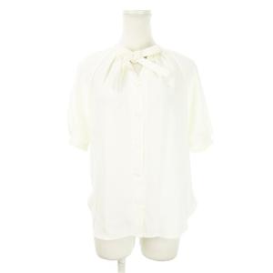 ブラウス シャツ ボウタイ 半袖 タック エアリー リボン 36 S 白 アイボリー /AH18