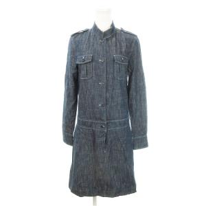 デニムシャツワンピース ひざ丈 長袖 スタンドカラー 38 M 青 ダークブルー /AH21