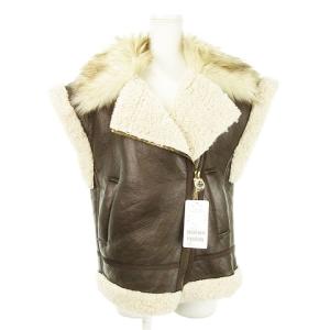 フェイクレザーボアベスト ジャケット フェイクファー オーバーサイズ S 茶 ブラウン /AH25
