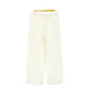 RL RALPH LAUREN パンツ スラックス ワイド ストレート シルク混 絹 ストライプ 7 白 アイボリー /AH17