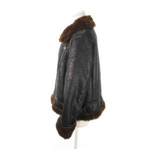 Spick&Span ダブルライダースジャケット 中綿 ジップアップ 内側フェイクファー ベルト 36 S 黒 ブラック /MN13