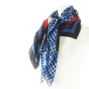 スカーフ 2点セット スクエア シルク 絹 ストライプ アニマル レオパード ヒョウ柄 ロゴ 青 ブルー