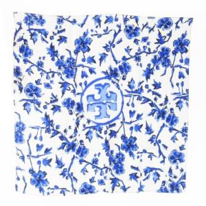 スカーフ スクエア シルク 絹 Tロゴ 梅 花柄 和テイスト 青 ブルー /CK33