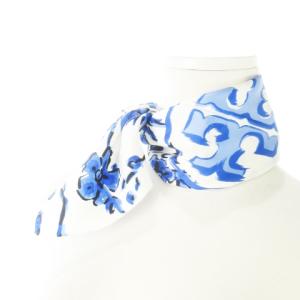 TORY BURCH スカーフ スクエア シルク 絹 Tロゴ 梅 花柄 和テイスト 青 ブルー /CK33