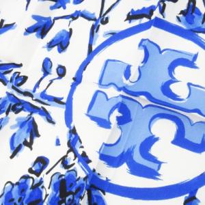 TORY BURCH スカーフ スクエア シルク 絹 Tロゴ 梅 花柄 和テイスト 青 ブルー /CK33