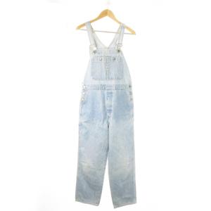 WORLD WORKERS オーバーオール デニム パンツ テーパード ウォッシュ加工 ロゴ 青 ブルー