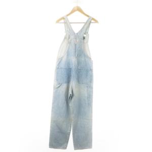Big John WORLD WORKERS オーバーオール デニム パンツ テーパード ウォッシュ加工 ロゴ 青 ブルー