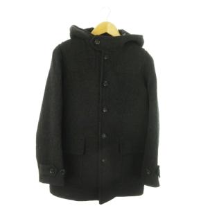 コート フーディ ミドル丈 裏ストライプ ウール 厚手 38 M グレー /AO7