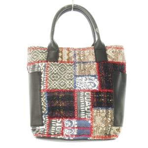 Desigual ハンドバッグ 2way ショルダーバッグ パッチワーク ツイード ファブリック レザー 革 ロゴ刺繍 ビーズ