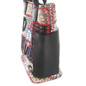 Desigual ハンドバッグ 2way ショルダーバッグ パッチワーク ツイード ファブリック レザー 革 ロゴ刺繍 ビーズ