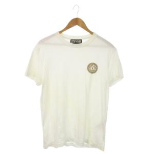 Tシャツ カットソー ラウンドネック 丸首 半袖 ロゴ刺繍 L 白 ホワイト /MN18