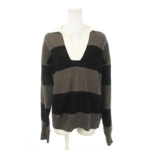 ニット セーター スキッパー 長袖 ウール ボーダー インターシャ グレー 黒 ブラック /MN20