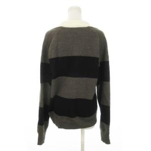 Deuxieme Classe ニット セーター スキッパー 長袖 ウール ボーダー インターシャ グレー 黒 ブラック /MN20