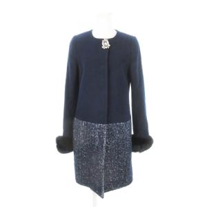 Dress in Luxury ノーカラーコート ツイード切り替え ウール アンゴラ混 アルパカ混 ビジュー