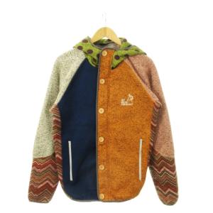 ロングジャケット フーディ ニット 裏起毛 切替 総柄 ロゴ刺繍 4 XL マルチカラー /MN22
