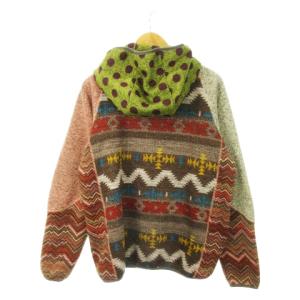 go slow caravan ロングジャケット フーディ ニット 裏起毛 切替 総柄 ロゴ刺繍 4 XL マルチカラー /MN22