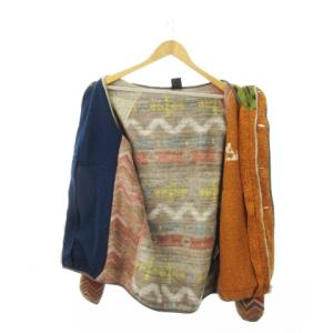 go slow caravan ロングジャケット フーディ ニット 裏起毛 切替 総柄 ロゴ刺繍 4 XL マルチカラー /MN22