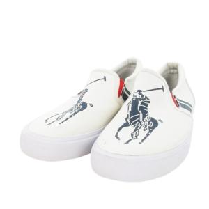 POLO RALPH LAUREN スリッポン シューズ スニーカー ロゴ ビッグポニー ストライプ 24cm 白 ホワイト /MN2