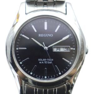 REGUNO レグノ 腕時計 ウォッチ ソーラー デイト カレンダー付き 黒文字盤 シルバー色 E101-K005299