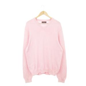 ニット セーター Vネック 長袖 スーピマコットン L ピンク /AH21