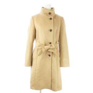 ロングコート スタンドカラー カシミヤ ウエストマーク リボン 40 L ベージュ /AO9