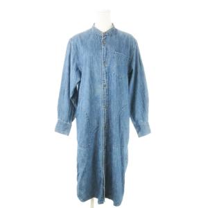 シャツワンピース デニム ロング 長袖 コットン 36 S 紺 ネイビー /AO12