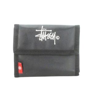 財布 三つ折り ミニウォレット 小銭入れあり ロゴ刺繍 ナイロン 黒 ブラック /AH20