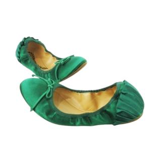 CHARLOTTE OLYMPIA バレエシューズ フラットシューズ サテン リボン プリーツ タイツ付き 35 22.0cm 緑 グリーン