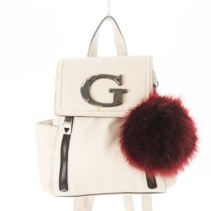 リュックサック デイパック レザー 革 ロゴ ポンポンファーチャーム付き ピンクベージュ /CK10