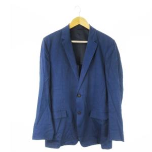 テーラードジャケット 背抜き 麻 リネン シャリ感 ネップ 42 XL 青 ブルー /CK22