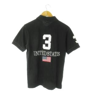 Polo by Ralph Lauren ポロシャツ 半袖 コットン 星条旗 ロゴ刺繍 ビッグポニー M 黒 ブラック /AO10