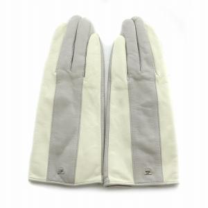 手袋 グローブ レザー 皮革 総裏地 灰 グレー 白 ホワイト /MP