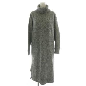ニット セーター ワンピース ロング 長袖 ウール カシミヤ混 タートルネック ローゲージ 36 M 灰