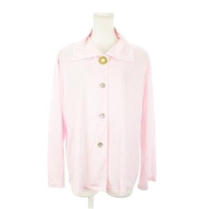 ヴィンテージ シャツ 長袖 ロゴ サークル 金ボタン シェルボタン ストレッチ L ピンク /AH7