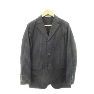 テーラードジャケット 背抜き 3ボタン ダブルベンツ ストライプ M 黒 ブラック /AH20