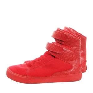 ハイカットスニーカー シューズ ベルクロ レースアップ リザード型押し 25.5cm 赤 レッド /MN5