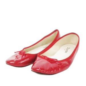 バレエシューズ パンプス フラット エナメル リボン 大きいサイズ 39 25cm 赤 レッド /MN8