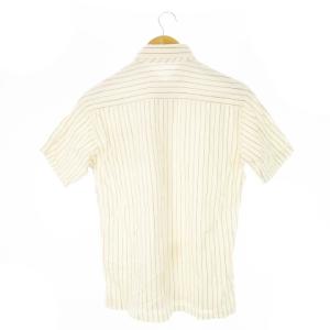 FRED PERRY ボタンダウンシャツ 半袖 ニット ロゴ刺繍 ストライプ L ベージュ /CK37