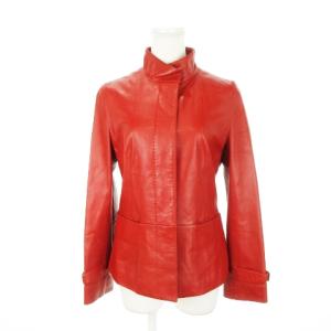 レザージャケット スタンドカラー 比翼 総裏地 羊革 本革 ベルトデザイン ステッチ 6 M 赤 レッド