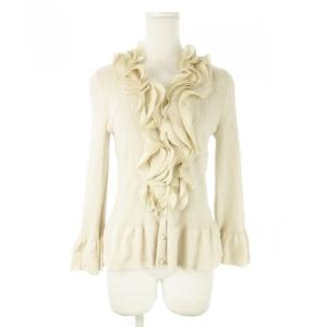 SHUZO カーディガン リブニット Vネック 長袖 フレアスリーブ フリル ペプラム 40 L ベージュ